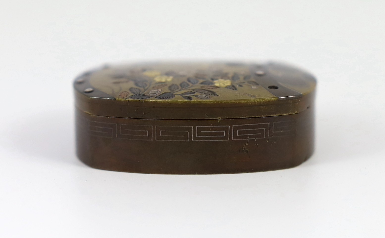 A Japanese bronze and mixed and metal box (kogo), 19th century, 5.5cm